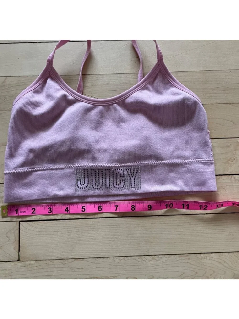 Y2K Juicy Couture Rhinestone Spellout Sports Bra Pale Pink M Adjustable Glam